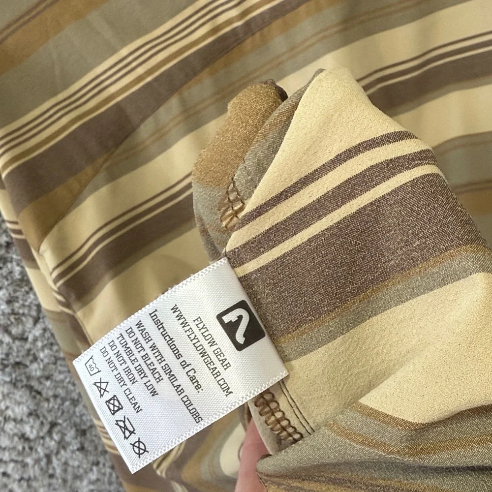 Flylow Men’s Striped Button-Up Shirt Stretch Snap Lightweight Tan Brown XL - Picture 7 of 9